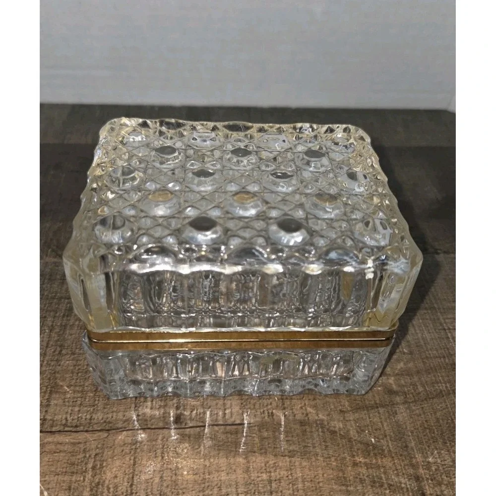 Vtg GSE Ottone Garantito Cut Crystal Lidded Glass Jewely Casket Trinket Box READ